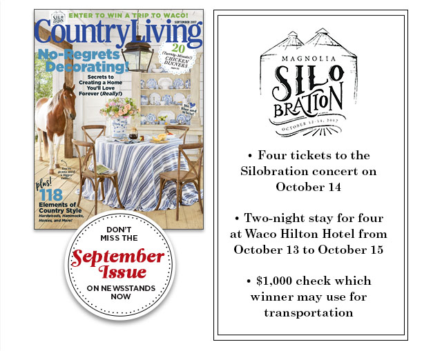 Don't miss the September Issue, on newsstands now! Magnolia Silo Bration. Four tickets to the Silobration concert on October 14