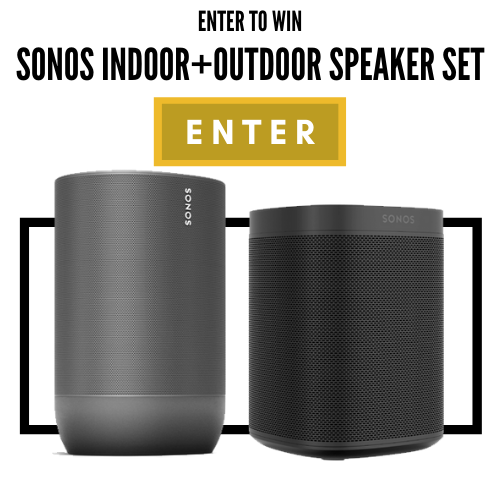 Two winners will each win a pair of Sonos Indoor + Outdoor Sound Speakers. Each includes a Sonos One and a Sonos Move ($598 value).