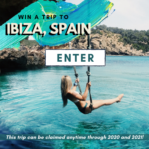 Win A Trip To Ibiza, Spain! This trip includes: $500 flight voucher, 4-night and 5-day accommodation, a walking tour of Dalt Vila, an ocean kayaking adventure, and a Tapas dining experience. This trip can be claimed anytime through 2020 and 2021!
