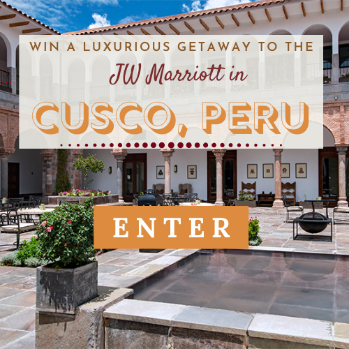 Journey through time at the JW Marriott el Convento Cusco, a historic, 16th century convent restored into a luxury hotel in the heart of colorful Cusco, Peru. Enter for a chance to win: A four-night stay for two in a Classic Inca room, daily breakfast and one chef's tasting dinner for two, a private chef-led tour through the famous San Pedro Market with a cooking lesson for two, $250 toward travel from Wine Awesomeness, and five great travel reads and cookbooks, including Salt, Fat, Acid, Heat; The Joy of Cooking; 7-Day Apple Cider Vinegar Cleanse; Wherever You Go; and The Art of Flaneuring, provided by Simon & Schuster!