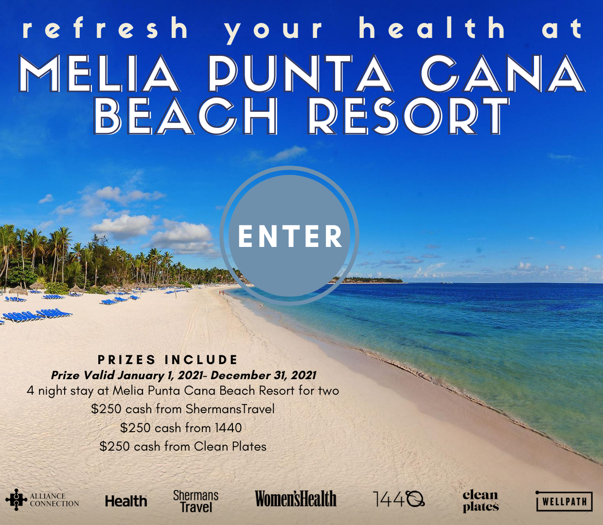 Enter for a chance to win: 4 night stay at Melia Punta Cana Beach Resort for two, $250 cash from ShermansTravel, $250 cash from 1440 and $250 cash from Clean Plates. Enter now!