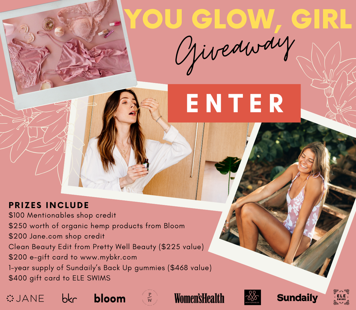 Enter to win the YOU GLOW GIRL Spring Beauty Giveaway! Glow from the inside out as you pamper yourself with a collection of nutritious gummies, nourishing organic hemp products, a hydrating balm and bottle, and a personalized skincare consultation. Choose from high-quality bohemian swimwear, stylish boutique finds, and classy lingerie with inclusive sizing so you can feel your best and forget the rest.